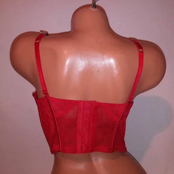 Victoria Secret Bra Push Up Red Silver Shine Strap Logo Lace Long Line Very Sexy Bras